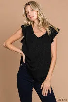Women's Lurex Ruffle Sleeve V Neck Top
