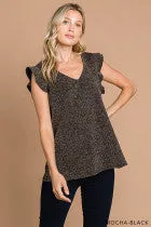 Women's Lurex Ruffle Sleeve V Neck Top