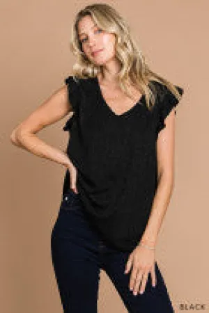 Women's Lurex Ruffle Sleeve V Neck Top