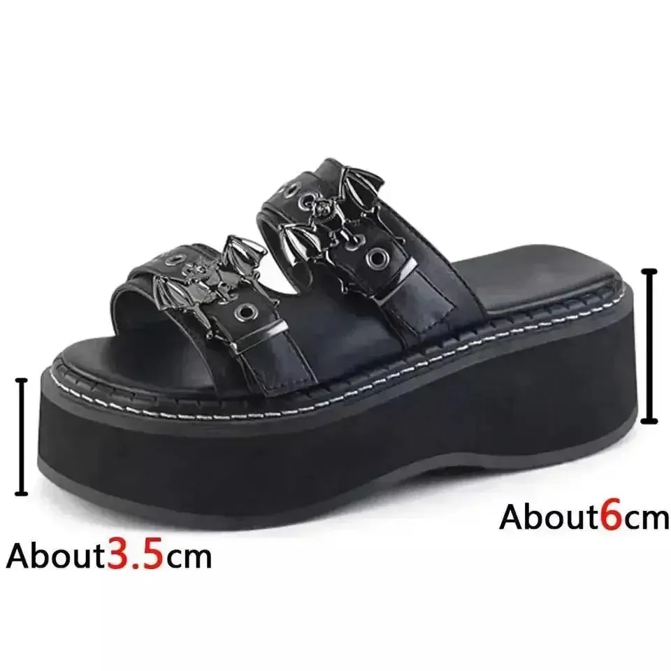Women's Metal Decoration Platform Black Gothic Sandals