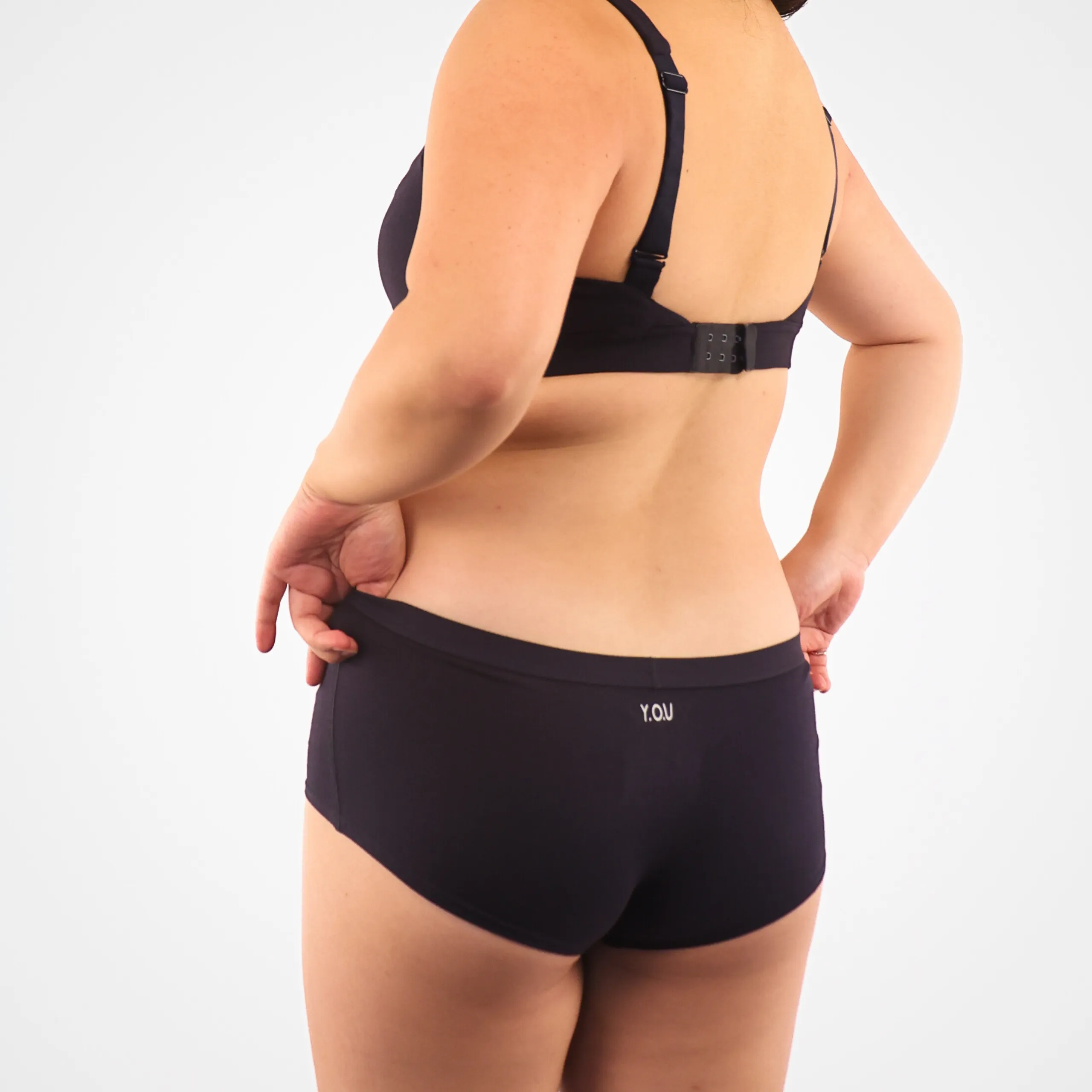 Women's organic cotton boy shorts in navy blue