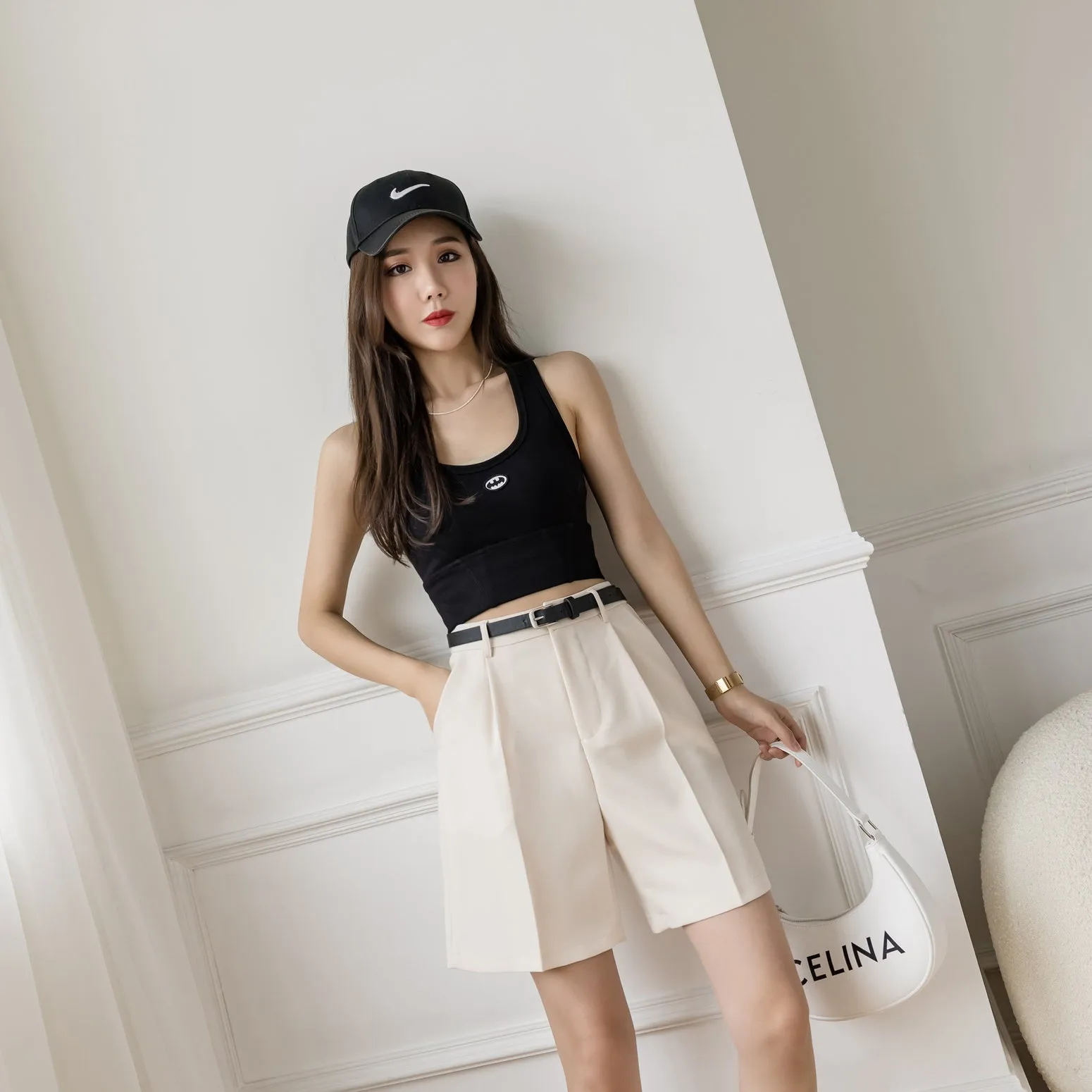 Women's Slimming Solid Color Chino Shorts for a Casual Look