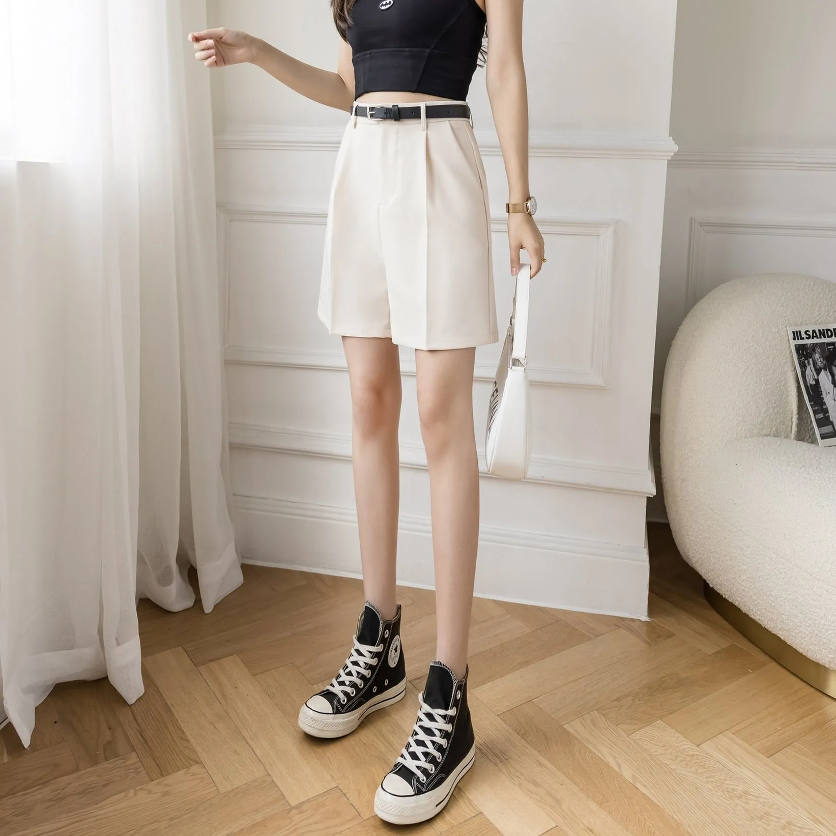 Women's Slimming Solid Color Chino Shorts for a Casual Look