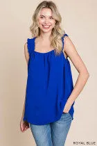 Women's Solid Ruffle Strap Tank Top