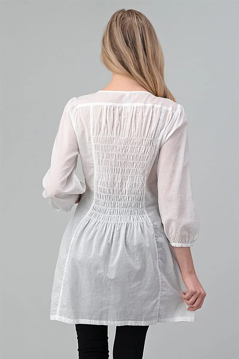 Woven Smocked Button Down Tunic Dress Off White - Pack of 6