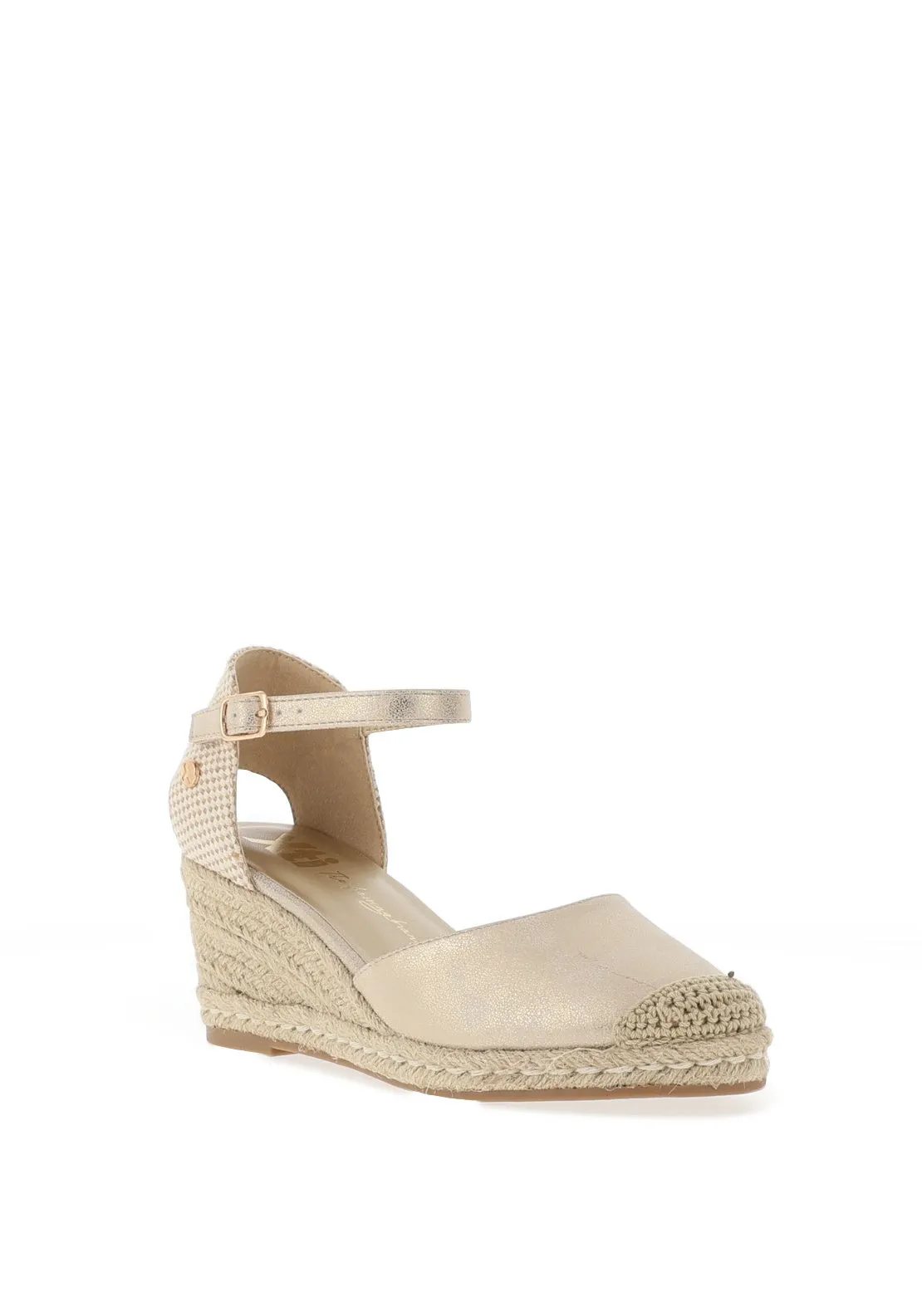 Xti Womens Metallic Espadrille Wedge Sandals, Gold